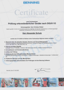 DGUV V3 Zertifikat ortsveränderlicher Geräte Alexander Schulz